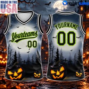 Personalized Halloween Horror Basketball Jersey, Custom Gray Black-neon Green 3d