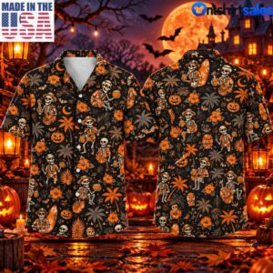 Skeleton Surf Halloween Hawaiian Shirt Tropical Pumpkin Aloha Shirt